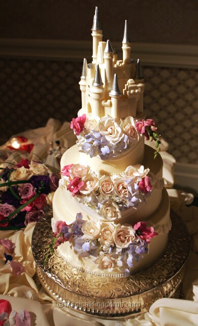 Tiered White Wedding Cake with Castle Topper